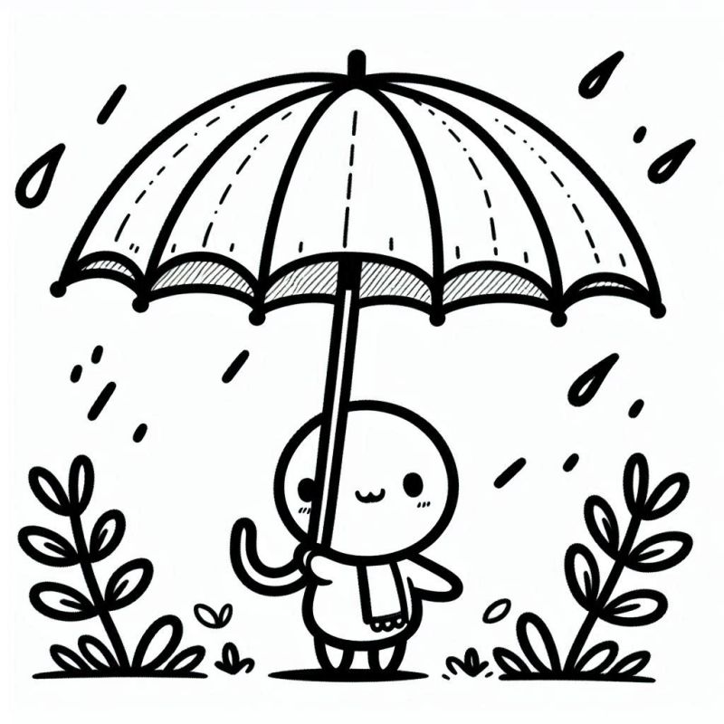 Desenho para Colorir: Personagem Cartoon com Guarda-Chuva