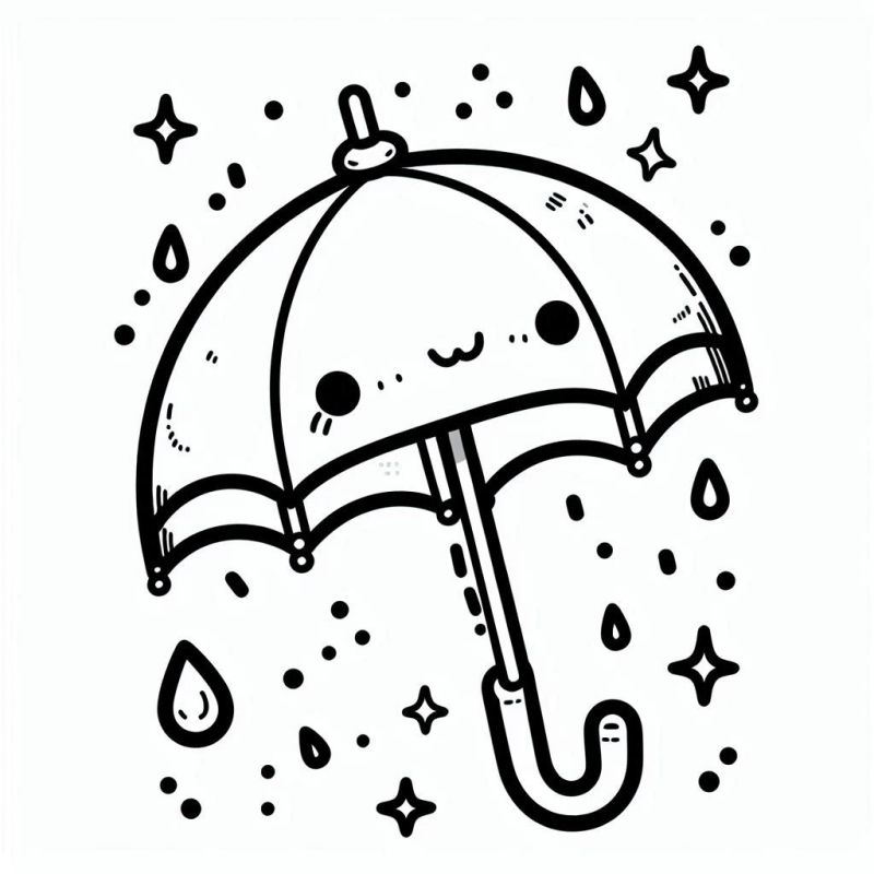 Desenho simples de guarda-chuva sorridente para colorir