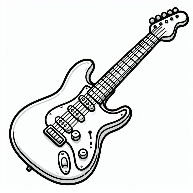 Desenho Detalhado de Guitarra Elétrica para Colorir