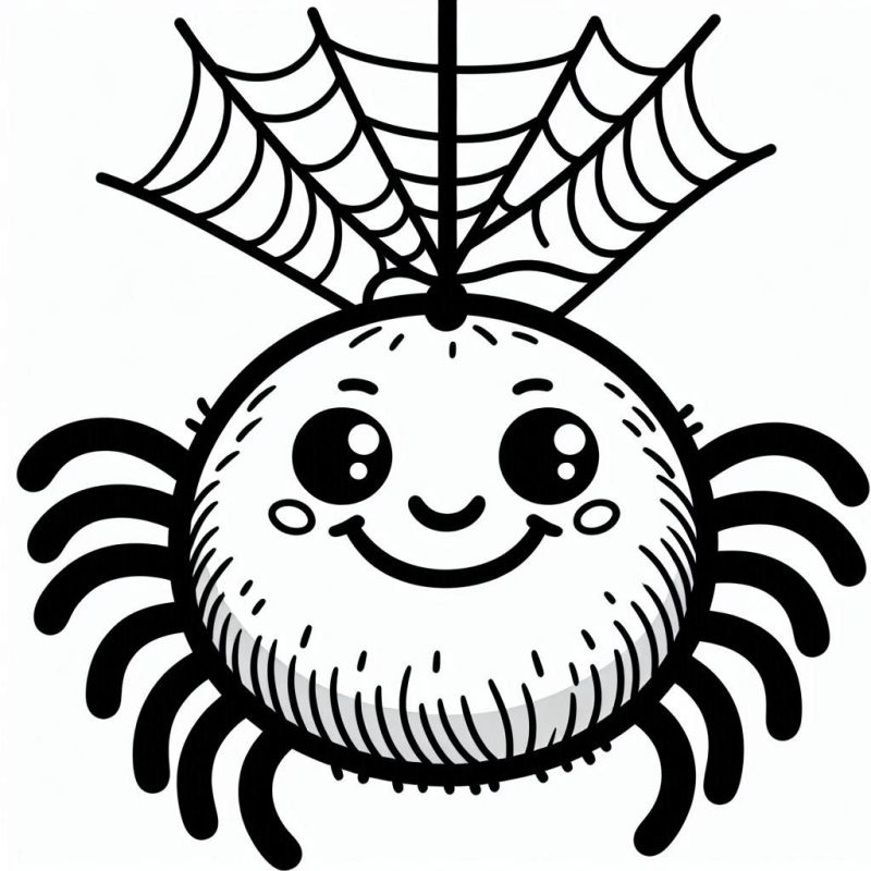 Desenho de Aranha Feliz na Teia para Colorir