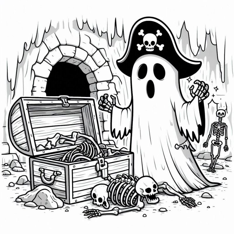 Desenho de fantasma pirata na masmorra para colorir