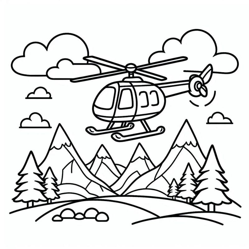 Desenho de Helicóptero em Voo para Colorir