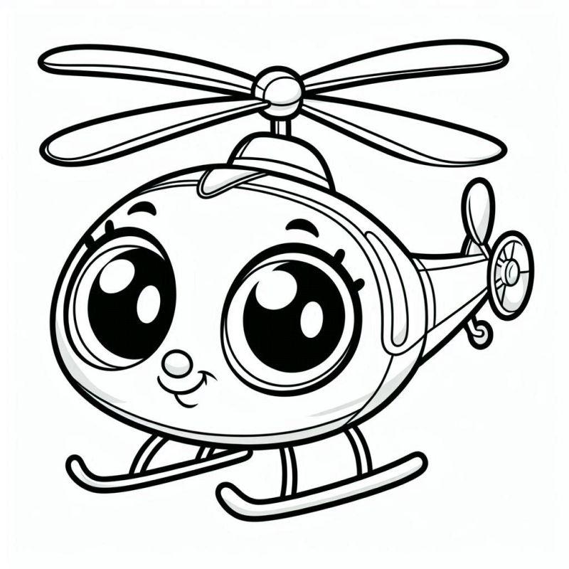 Desenho de Helicóptero Fofo para Colorir