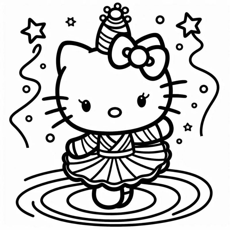 Desenho Hello Kitty Bailando em Cena Festiva