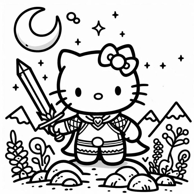 Hello Kitty Guerreira em Ação: Desenho para Colorir