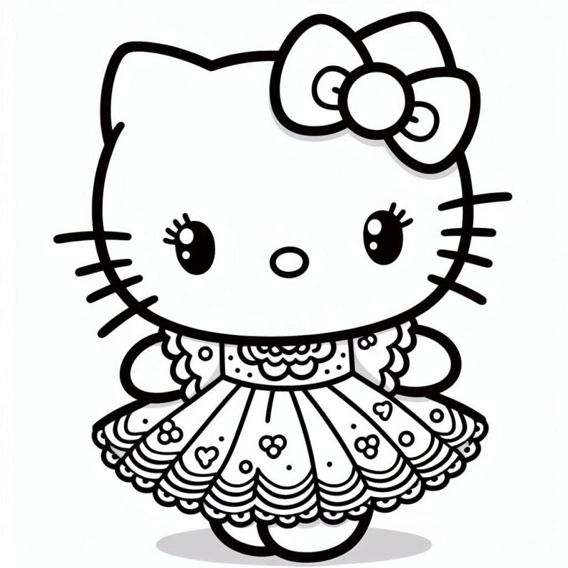 Colorir Hello Kitty em Vestido de Babados