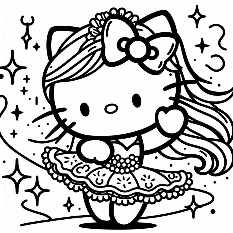 Desenho de Hello Kitty como Bailarina para Colorir