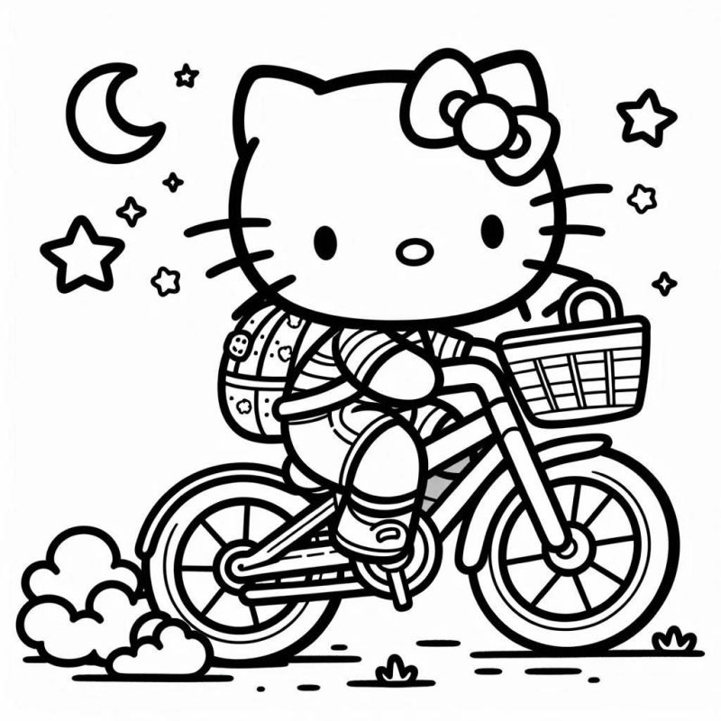 Desenho de Hello Kitty Andando de Bicicleta para Colorir