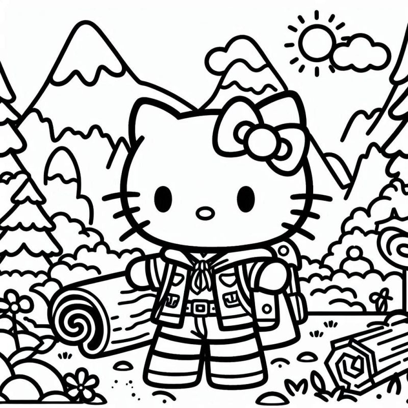 Desenho da Hello Kitty Aventureira ao Ar Livre