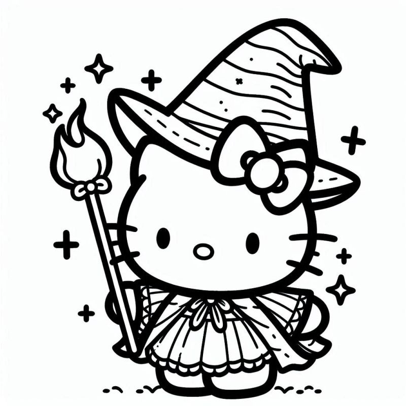 Desenho Mágico da Hello Kitty Feiticeira para Colorir