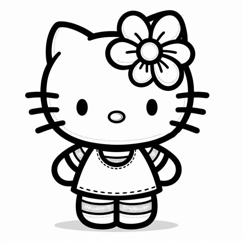 Colorindo Hello Kitty com Flor: Um Desenho Fofo para Imprimir