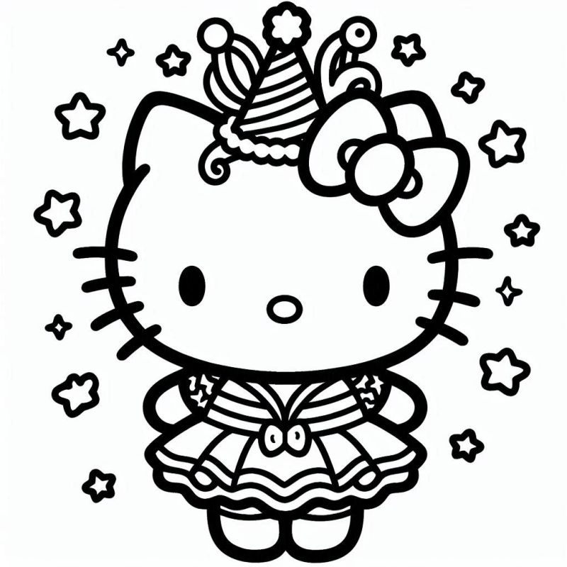 Colorir Hello Kitty Festiva: Um Desenho Mágico e Alegre