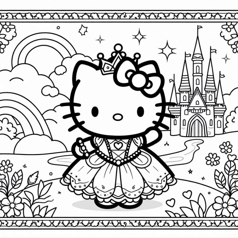 Desenho Encantador de Hello Kitty Princesa para Colorir