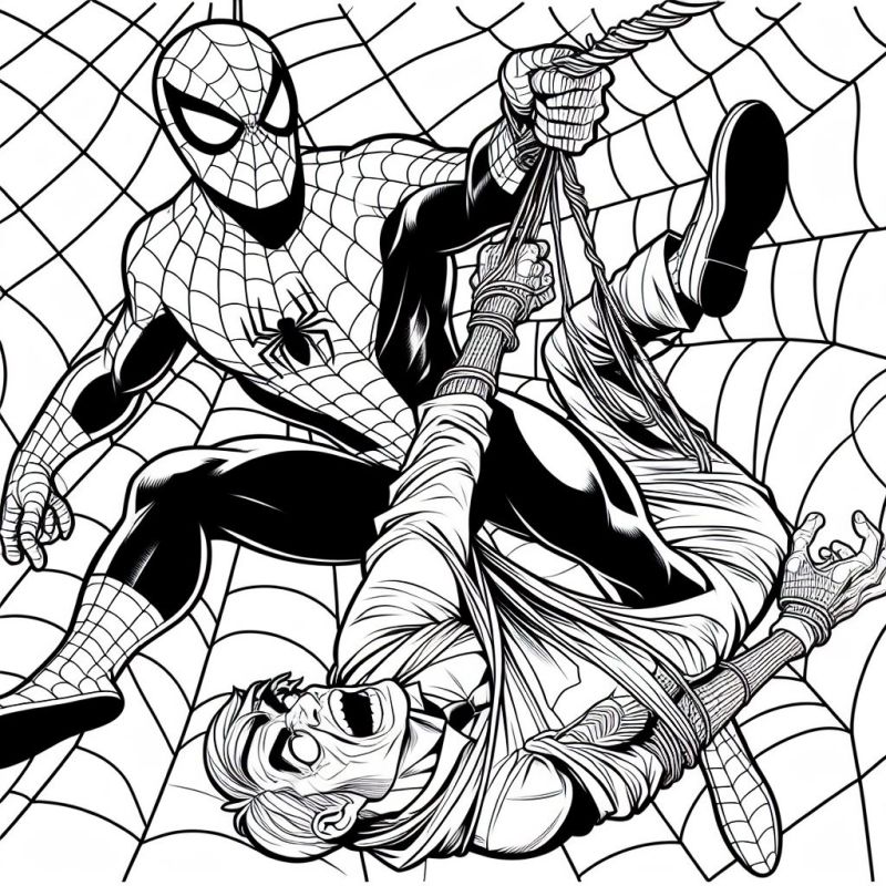 Desenho do Homem-Aranha Salvando Homem para Colorir