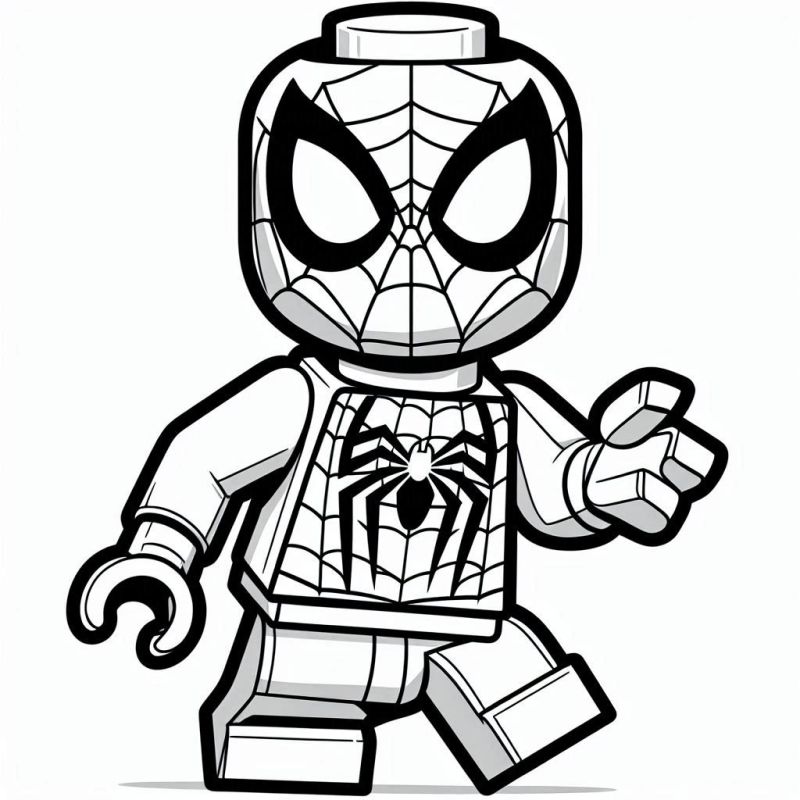 Desenho para Colorir de Lego Homem-Aranha em Movimento