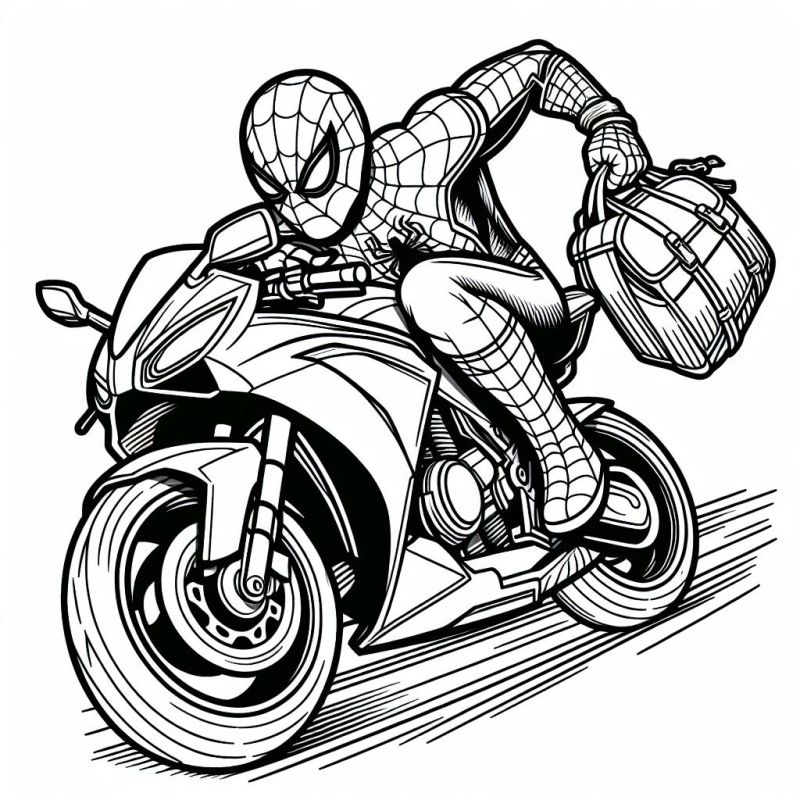 Desenho do Homem Aranha na Moto para Colorir