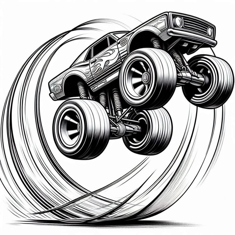 Desenho de Monster Truck Hot Wheels em pleno salto