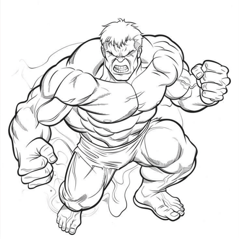 Desenho do Hulk Musculoso com Expressão Feroz para Colorir