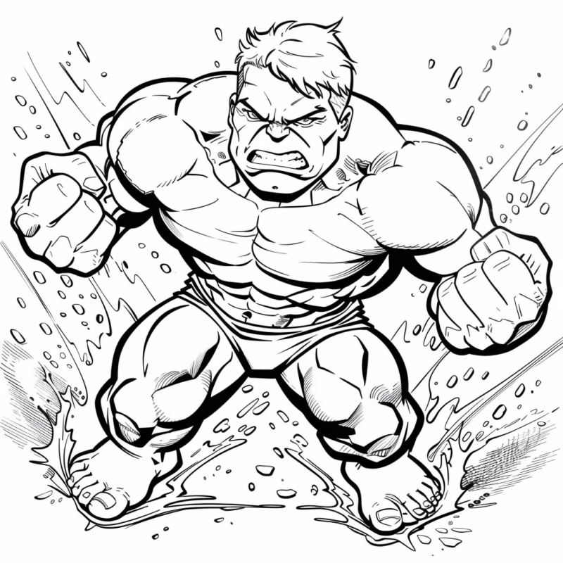 Desenho do Incrível Hulk em posição de ataque pronto para colorir