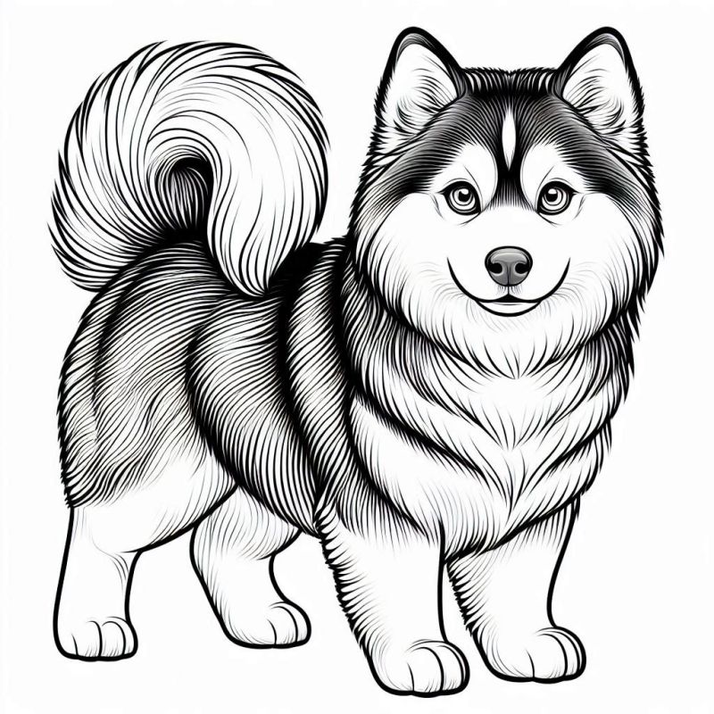 Desenho em preto e branco de um Husky Siberiano para colorir