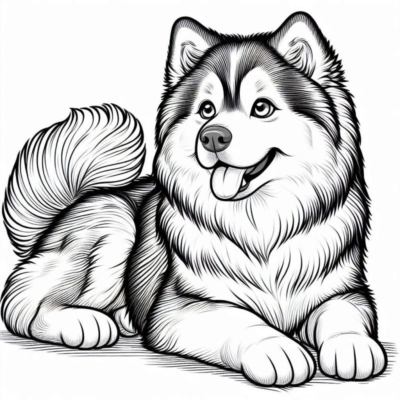 Desenho detalhado de um husky siberiano para colorir