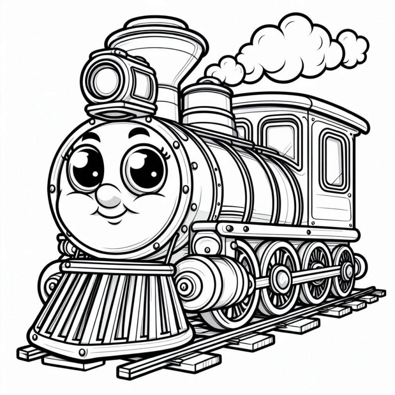 Desenho de trem fofo e realista para colorir