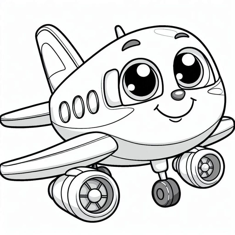 Desenho de Avião Caricatura para Colorir