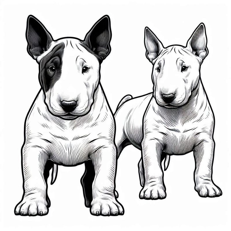 Desenho de dois bull terriers lado a lado para colorir