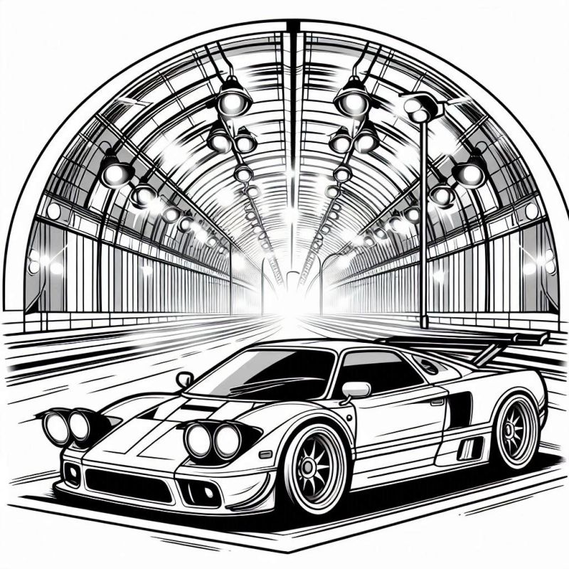 Desenho de Carro Esportivo em Túnel para Colorir