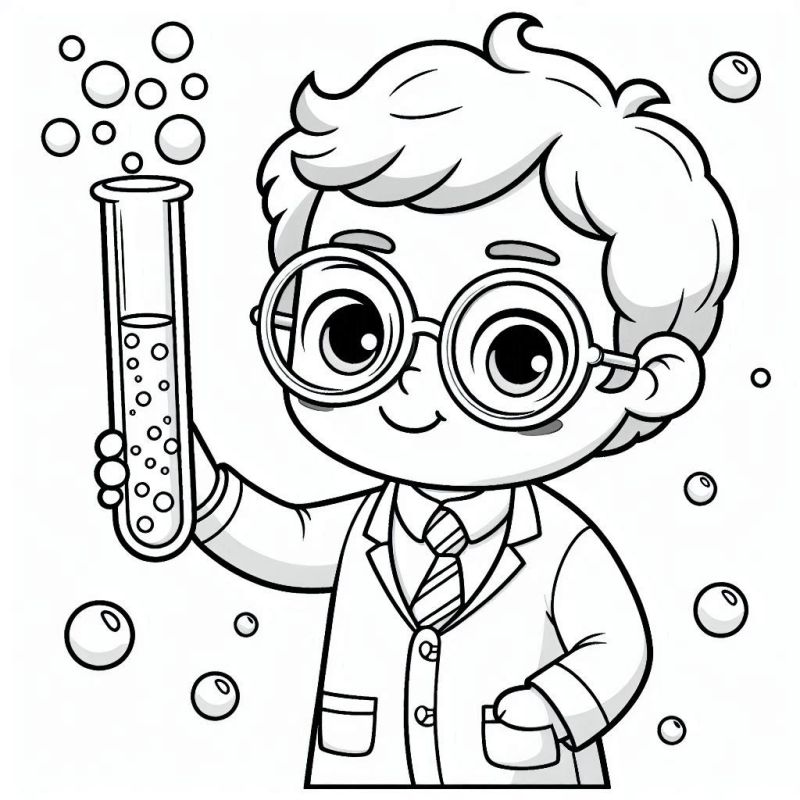 Desenho de Criança Cientista para Colorir