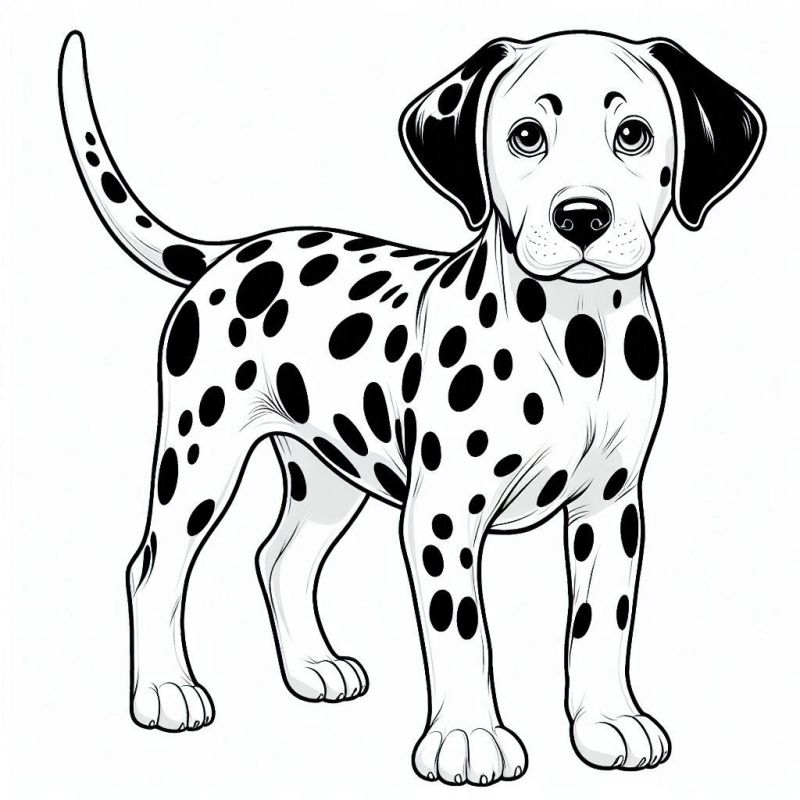 Desenho de cão dálmata de pé com manchas pretas para colorir