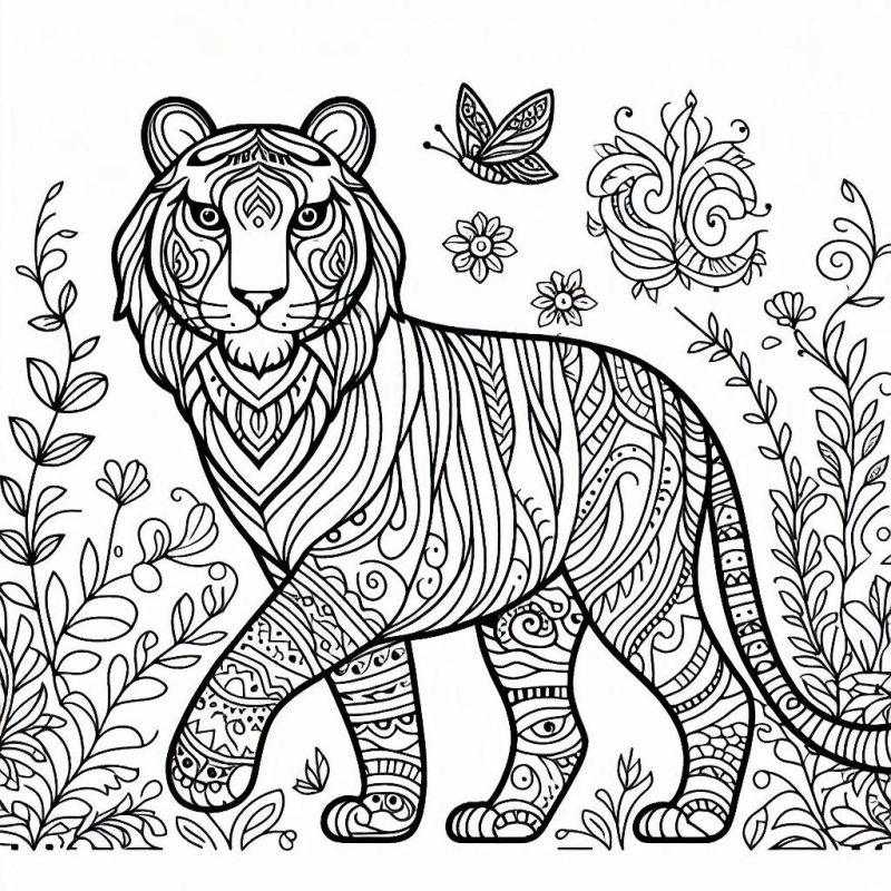 Desenho de Tigre Estilizado Para Colorir