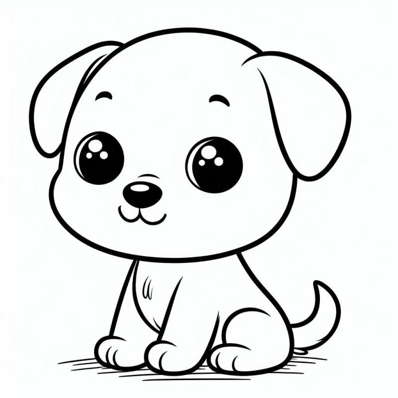 Desenho Fofinho de Cachorrinho em Estilo Cartoon para Colorir
