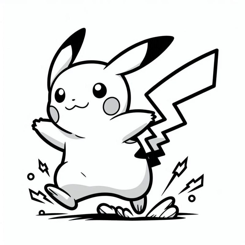 Colorir Pikachu Dinâmico: Desenho Detalhado e Enérgico