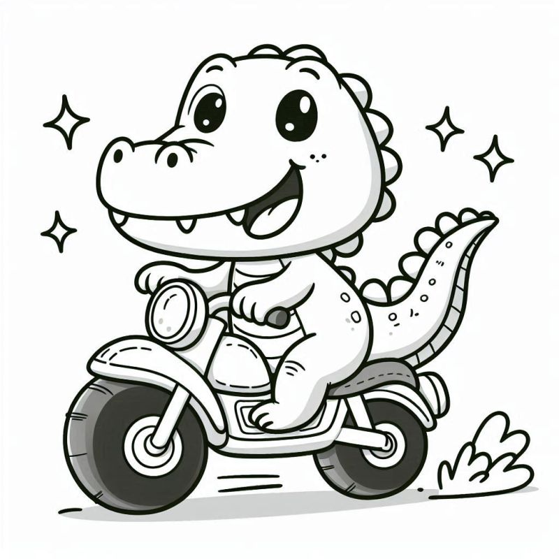 Colorir Dinossauro Cartoon em Motocicleta: Uma Aventura Divertida!