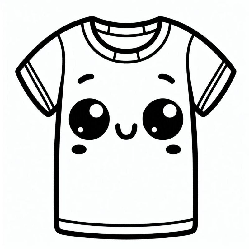 Desenho de uma camisa kawaii com rosto sorridente para colorir