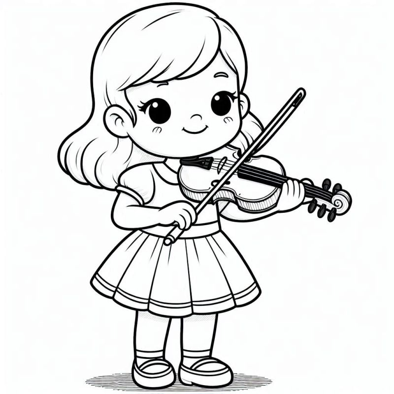 Desenho de menina com violino para colorir