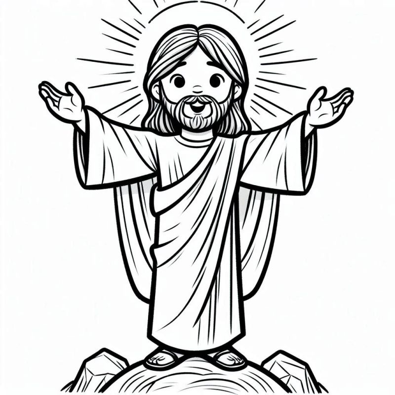 Desenho cartoon de Jesus com halo para colorir