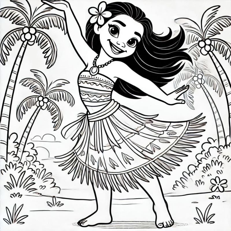 Desenho da Moana Alegre na Praia para Colorir