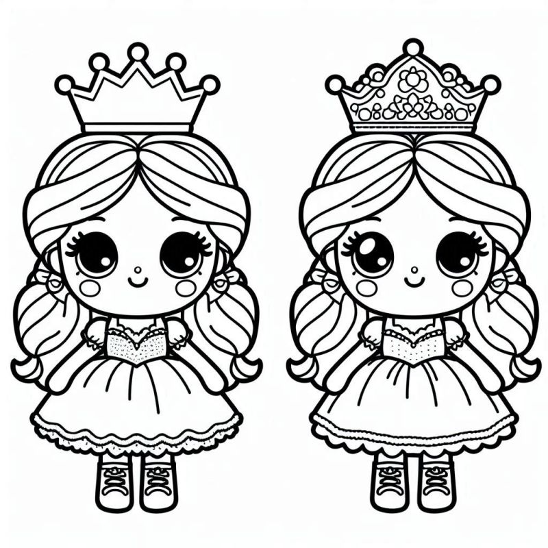 Desenho de Duas Princesas para Colorir com Rosto Belo e Detalhado