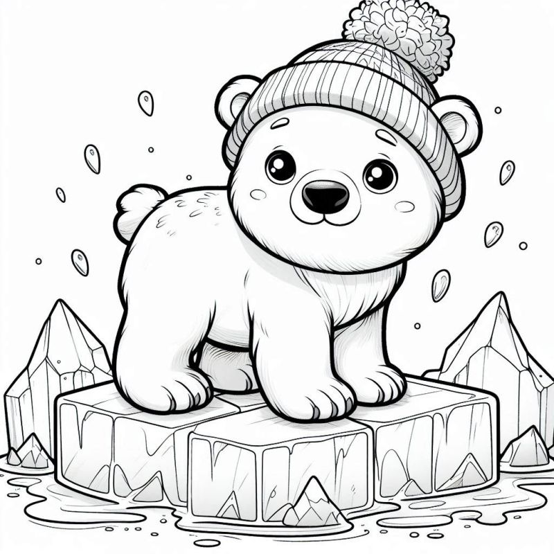 Filhote de urso polar com gorro para colorir