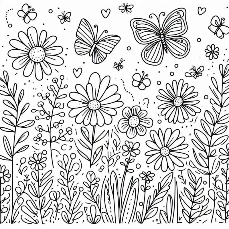 Desenho de Flores Detalhado para Colorir: Crianças e Adultos