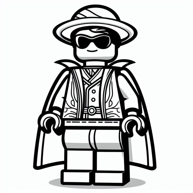 Desenho de Personagem de Lego com Chapéu e Óculos para Colorir