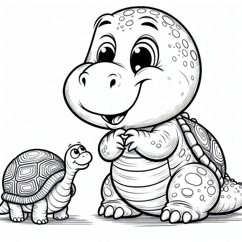 Desenho Infantil de Tartaruga e Dinossauro para Colorir