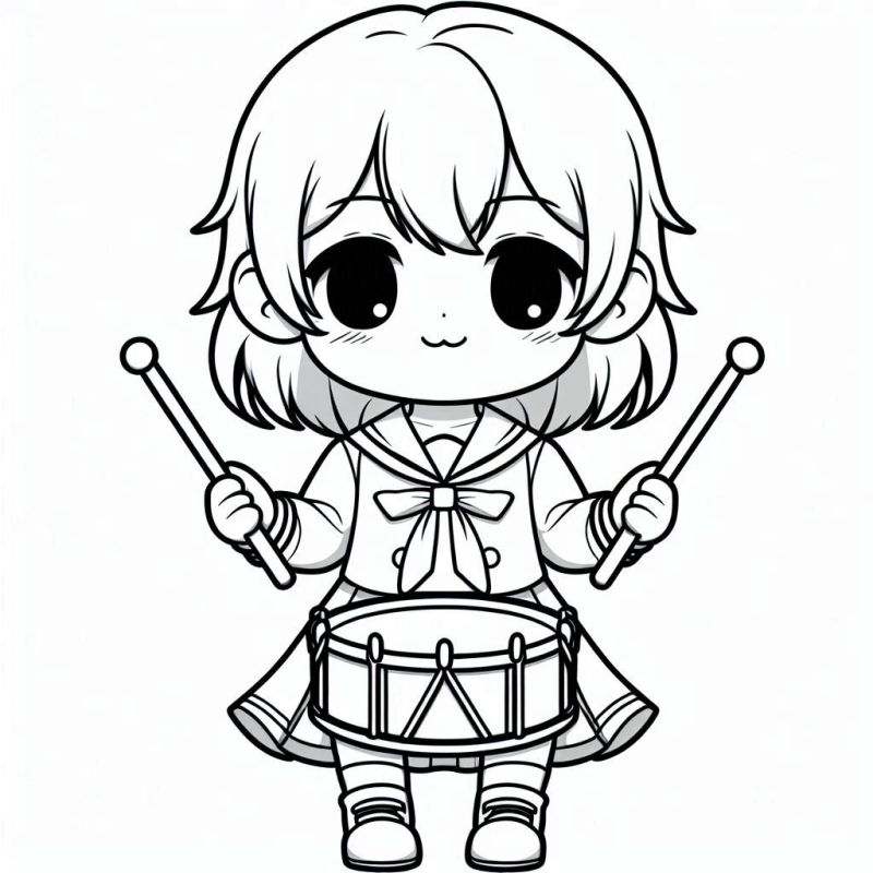 Desenho Chibi com Tambor para Colorir