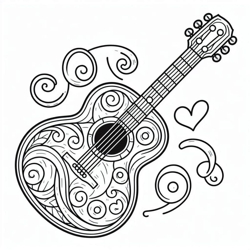 Desenho Intricado de Violão para Colorir