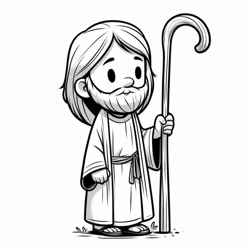 Desenho em estilo cartoon de Jesus para colorir, com características simplificadas e amigáveis.