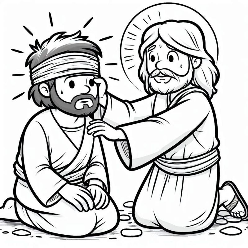 Desenho de Jesus curando um ferido para colorir