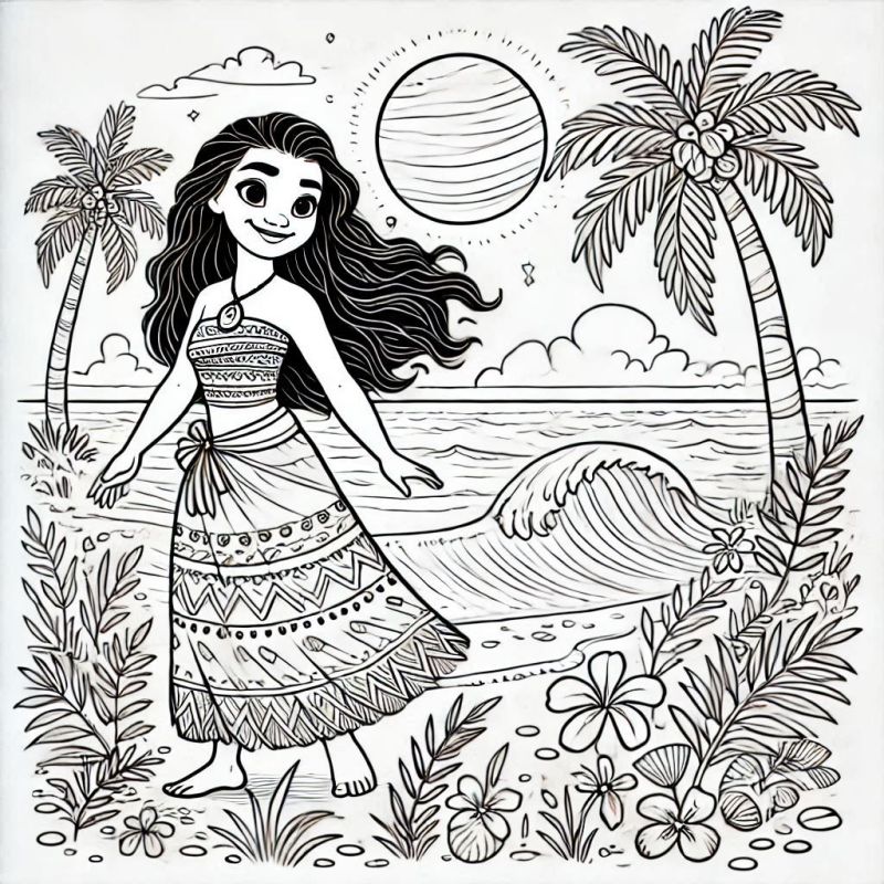 Desenho de Jovem na Praia - Moana para Colorir