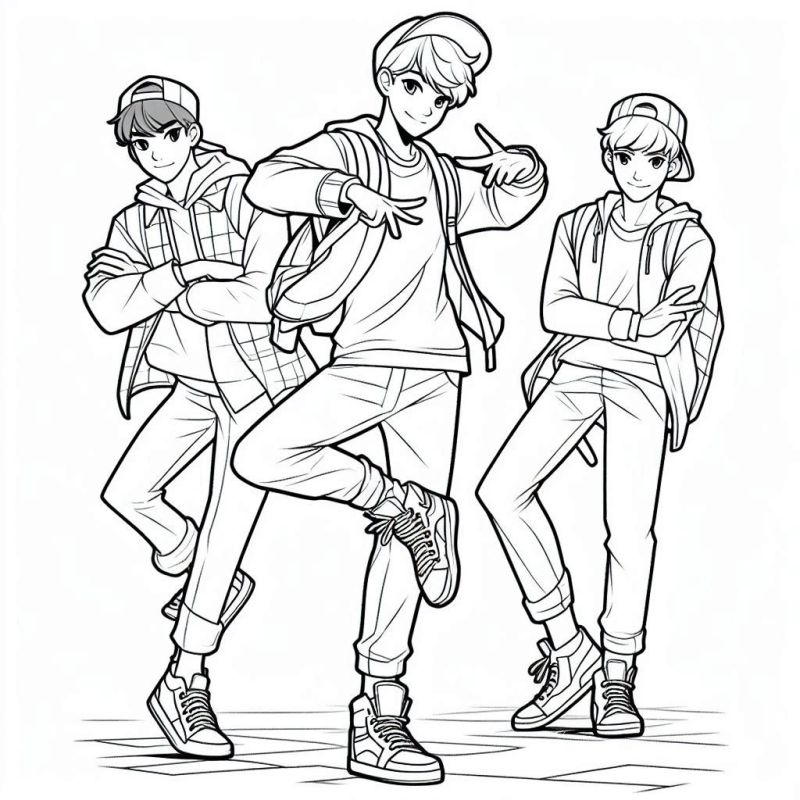 Desenho para Colorir: Jovens Dançando Hip-Hop